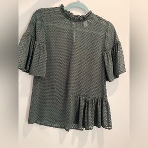 H&M Dark Green Sheer Dot Blouse Size Medium GUC